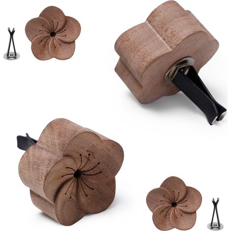 2 Pièces Diffuseur D'huiles Essentielles en Bois Diffuseurs D'huiles essentielles pour Voiture Bois Aromathérapie Diffuseur D'aromathérapie avec Clip pour Voiture, Chambre à Coucher (1/5)