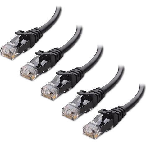 Lot de 5 câbles Ethernet Cat6 courts et anti-accrochage 10 Gbit/s (Cat6, noirs, pour connexion Internet (1/5)