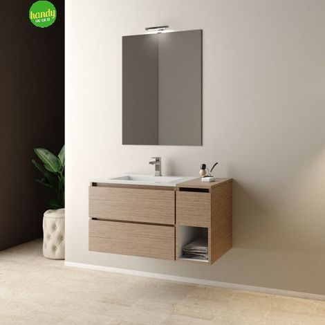 Mobile bagno sospeso con specchiera e lavabo integrato modello smeraldo 95cm composizione completa - sanremo MOBO