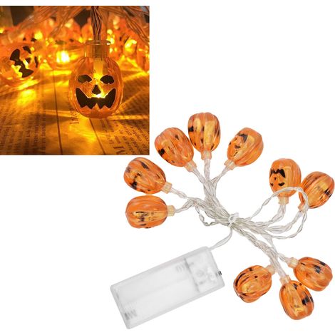 10 LED-Kürbis-Lichterketten, Halloween-Dekorationslichter, batteriebetrieben, geeignet für Partys im Innen- und Außenbereich, Gruselpartys, Feiern, zur Gartendekoration für Partys usw. (1/5)