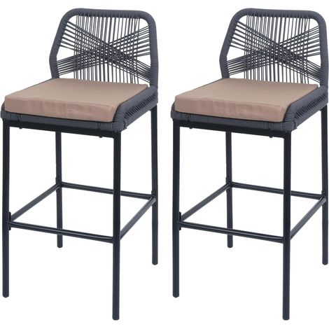 Lot de 2 tabourets de bar Rope HWC-O21, coussins d'extérieur en corde tressée métal - anth (1/5)