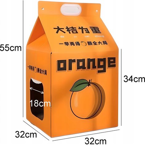 Arbre à chat en carton avec griffoir et brique de lait coréen et jus d'orange (1/5)