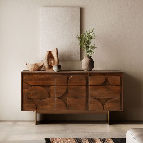 Buffet 3 portes 145x40x76 cm en manguier marron - ANOK (1/5)