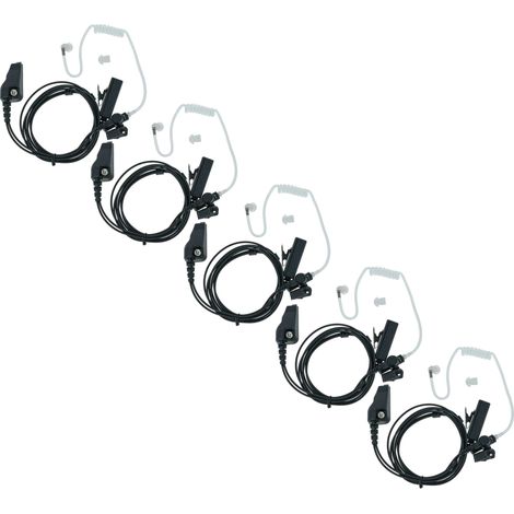 vhbw 5x Headset earpiece compatible with Kenwood TK-280, TK-2180E, TK-2180E MPT Radio Walkie Talkie + PTT Microphone, acoustic tube