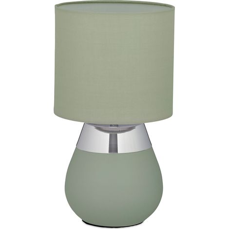 Relaxdays Tischlampe, Metallfuß, Stoffschirm, E14, HxD: 32 x 18 cm, Nachttischlampe mit Kabel, Schlafzimmer, grün/silber