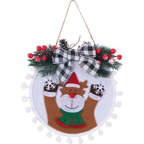 corona navideña con diseño de Papá Noel, ramas de pino artificiales, lazo de cinta, decoración para puertas y paredes. (1/5)