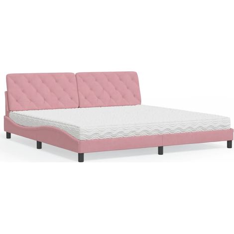 Lit avec matelas rose 200x200 cm velours (1/5)