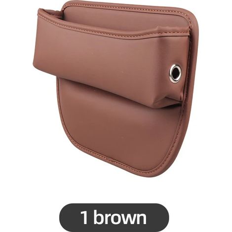 (Marron clair, 1 pièce) Boîte de rangement en similicuir pour console centrale de voiture, côté siège, avec porte-bouteille intégré (1/5)