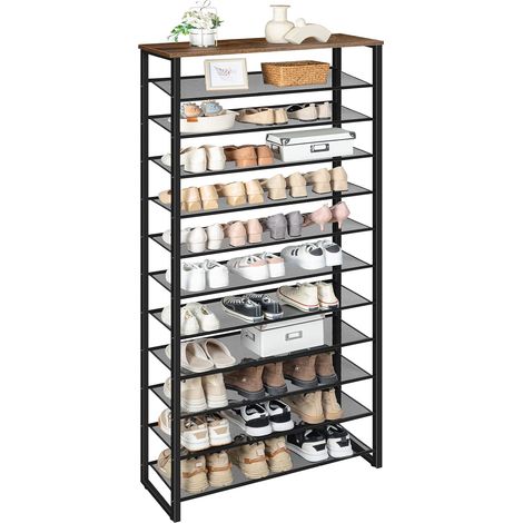 Große Schuhregal, 12-stöckiges Schuhablage, Schuhschrank hoch, für 35-45 Paar Schuhe, Metallrahmen, Industriestil, für Flur, Wohnzimmer, Schlafzimmer, HOOBRO EBF127XJ01