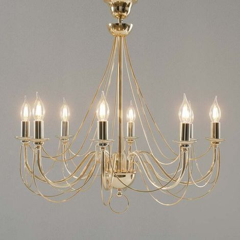 [GEBRAUCHT] B-Ware Kronleuchter Retro Hängelampe gold 8-flammig LED dimmbar 75cm Abhängung Ø70cm (1/2)