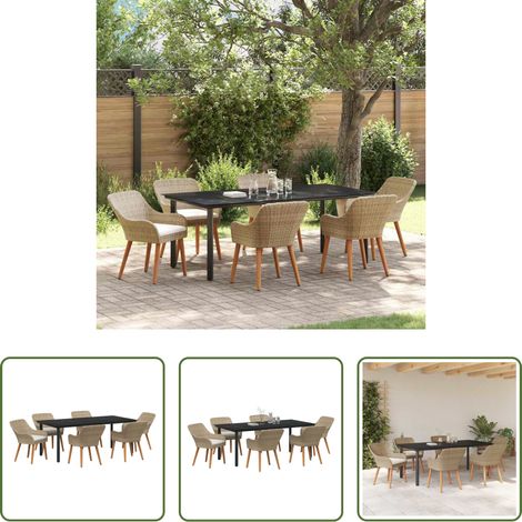 Gartentisch - Garten Essgruppe mit Kissen 7 pcs Beige Poly-Rattan (1/5)