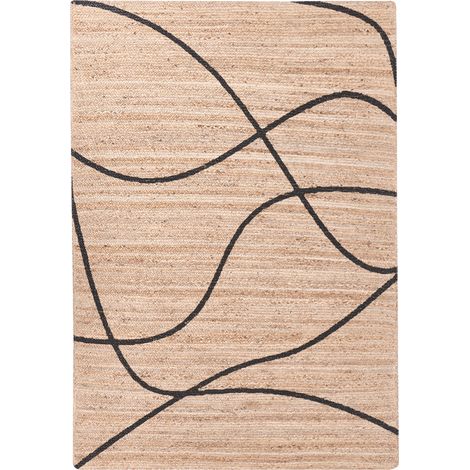 Alfombra rectangular de yute con detalles decorativos 160 x 230 cm trenzada estilo rústico boho salón dormitorio beige Ghota