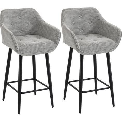 Lot de 2 tabourets de bar - HOMCOM - assise large 67H cm, accoudoirs, dossier et repose-pieds - chenille - 51 x 45 x 91 cm - gris (1/5)