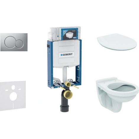 Geberit Kombifix - Set d'installation pré-murale, cuvette Alpha avec abattant, plaque de déclenchement Sigma01, chrome mat 110.302.00.5 ND3 (1/5)