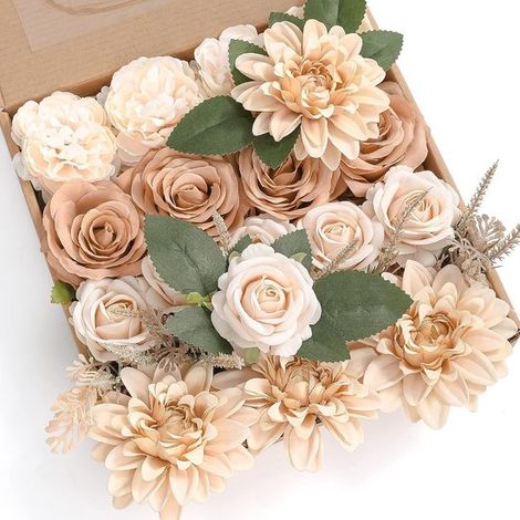 Flores artificiales con tallos，de aspecto desgastado，ideales para ramos de novia，baby showers y decoración de interiores (color nude) (1/2)