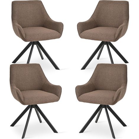 Goeurvant Sillón giratorio 360° con respaldo curvado y cojín mullido, la combinación perfecta entre estilo y comodidad - Juego de 4 - Marrón oscuro