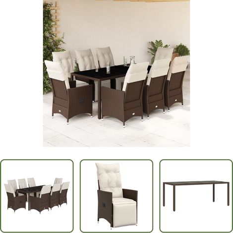Bistro-Set - 9-tlg. Garten-Bistro-Set mit Kissen Braun Poly Rattan (1/5)