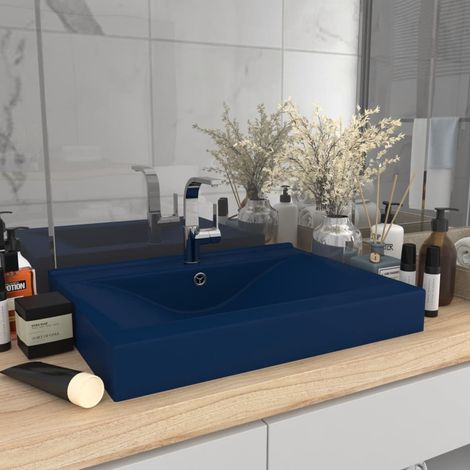 Lavabo avec trou de robinet Bleu foncé mat 60x46 cm Céramique (1/5)