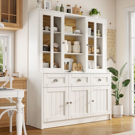 Buffet de cuisine haut 140×38,5×175 cm – Meuble de rangement avec tiroirs – Sideboard Pour cuisine, salon ou salle à manger – Armoire de présentation pour collection ou vaisselle