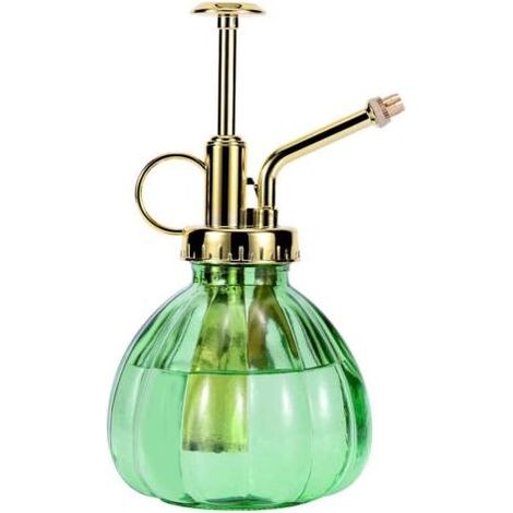Vaporisateur de plantes en verre, vaporisateur d'eau en verre vert de 16,5 cm avec pompe supérieure dorée, petit arrosoir, brumisateur de petites plantes pour plantes d'intérieur et d'extérieur, vert (1/5)