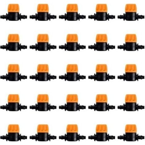 25 Stück 4/7-Bewässerungsventile, Mini-Steuerventile für 4/7-mm-Gartenschläuche, 1/4-Zoll-Rippenabsperrventile für Tropfbewässerungsschläuche, Mini-Wasserschlauch-Kreuzventil (1/5)