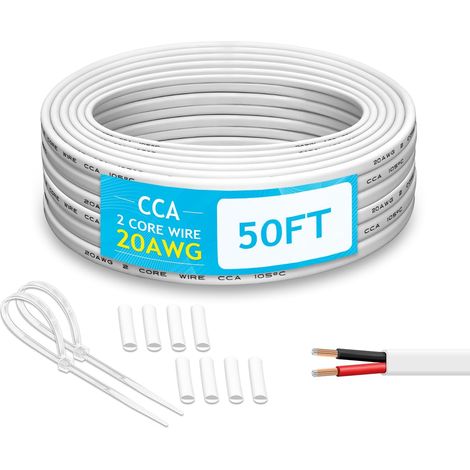 Câble électrique de calibre 20 - 20 AWG - En PVC - Blanc - Faible tension - 20/2 - Câble d'extension en cuivre et aluminium - Pour éclairage de lampe LED, réparation automobile DIY - 12 V (1/5)