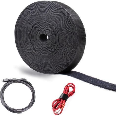 Rouleau Scratch Cable 15 M × 15 MM, Bricolage Longueur Attache Cable, Libre de Couper Serre Cable Noir, Ruban Scratch pour Gestion des Câbles (1/4)