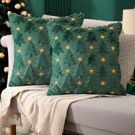 Housses de coussin de Noël - Lot de 2 housses de coussin décoratives pour l'intérieur - Décoration de Noël moderne (vert, 45 x 45 cm) (1/5)