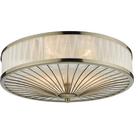 DAR OSLO - Plafonnier cylindrique affleurant en laiton antique, 3x E27 (1/5)