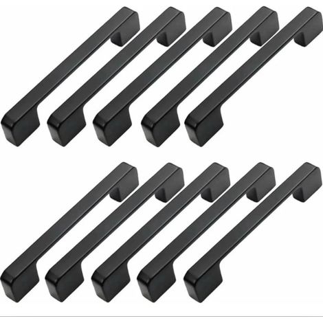 10 maniglie per mobili, interasse fori 160 mm - Maniglie nere per ante di cucine con viti, adatte per aste di ante di armadi e mobili. (1/5)