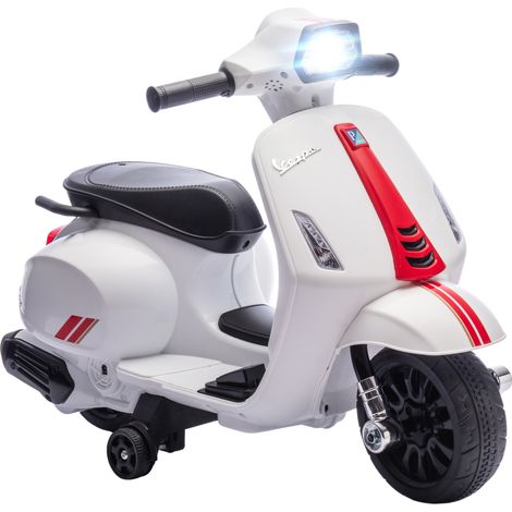 Moto électrique enfant 2-6 ans avec batterie 6V, phare et roues auxiliaires, blanche (1/5)