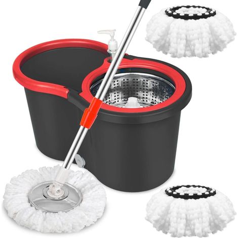 Wischmop-Set,mit Rädern,2er Set Ersatzkopf,Schwenkmop und Eimer,360 ° Schwenkmop mit ,Handsfree-Reinigungsmop (1/5)