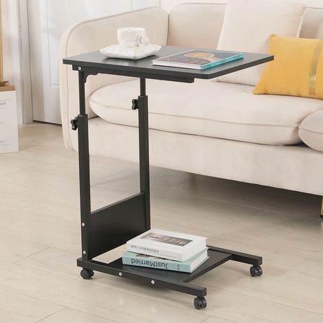 Bureau d'ordinateur en forme de C Table d'ordinateur simple et paresseuse Table d'appoint simple pour canapé 56 5×37×/95cm Panneau de densité + acier Noir (1/5)