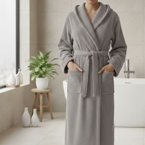 Peignoir Satina, 100% coton avec capuche, taille XXL, gris