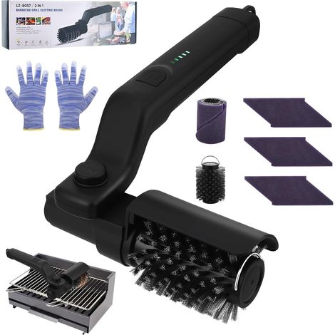 Spazzola elettrica per pulizia barbecue, senza setole, impermeabile IPX7, acciaio inossidabile 304, 3 velocità, indicatore batteria a 5 livelli, compatibile con tutti i barbecue (1/5)
