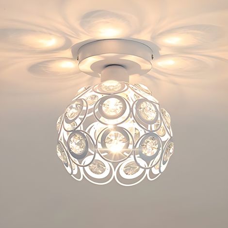 Comely – Plafonnier LED semi-encastré en cristal – Abat-jour blanc en métal – Compatible E27 – Pour espaces de 5-15m² – Éclairage moderne décoratif