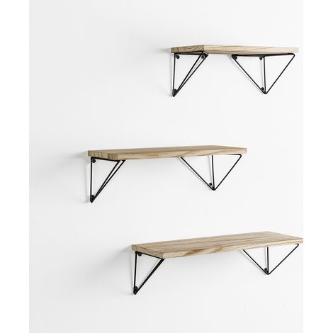 Set de 3 estantes de pared Amaro metal negro y madera de Paulownia
