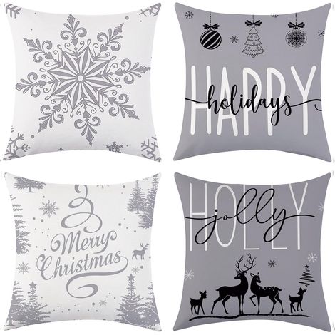 Federe Cuscini Natalizi Set 4 pezzi Grigio 50x50 cm (1/5)