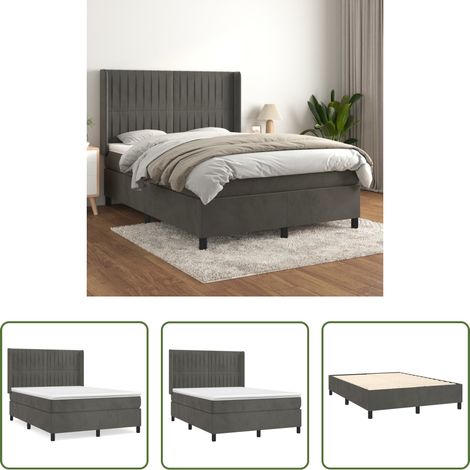 Samtbett - Boxspringbett mit Matratze Dunkelgrau 140x200 cm Samt (1/5)