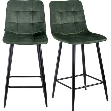Lot 2 tabourets de bar en velours vert pieds métal noir – NAMI 2 (1/5)