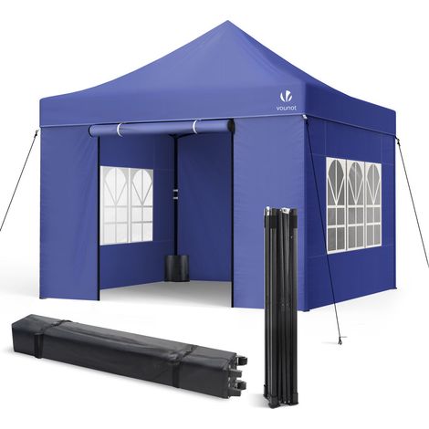 VOUNOT 3x3m Heavy Duty Gazebo with 4 Sides, Pop up Gazebo Fully Waterproof Party Tent with Roller Bag and Leg Weights, Blue