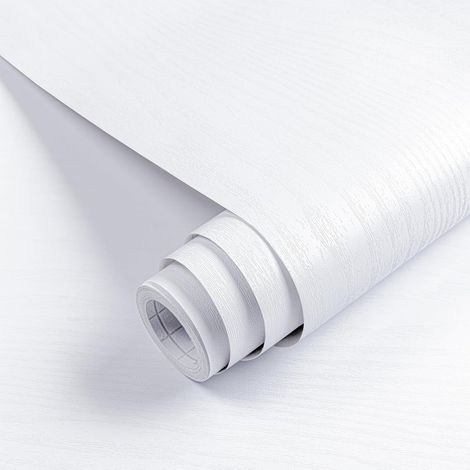Papier Adhesif pour Meuble Bois Blanc 90×600cm, Rouleau Vinyle Adhesif Meuble Effet Bois, Impermeable Film Autocollant pour Armoires Comptoirs, Papier Peint Autocollant Décoratif (1/5)