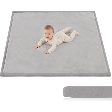 AIYAPLAY alfombra infantil, 127x127 cm, colchoneta de espuma de 3 cm, franela suave, antideslizante, resistente al agua y fácil de limpiar, gris claro (1/5)