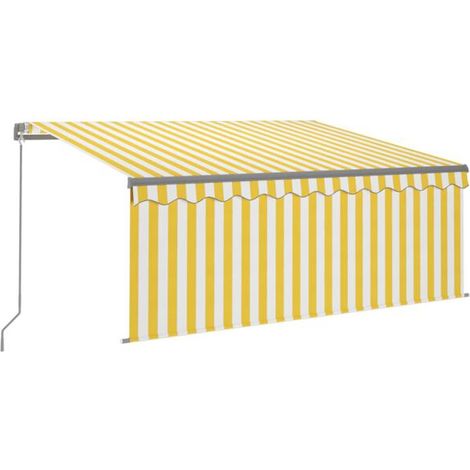 Store banne manuel rétractable avec rideau occultant, 3 x 2,5 mètres, jaune et blanc. (1/5)