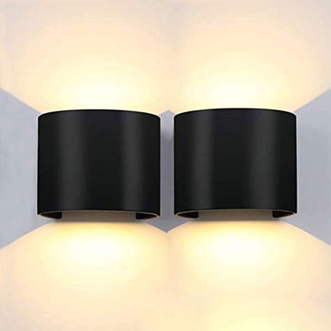 2x Moderne Applique Murale Interieur 12W Blanc Chaud Lampe Up Down pour Salon Chambre Couloir Chemin (Noir) (1/4)