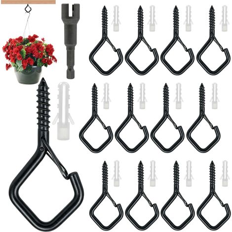 Screw-in safety hook – Pack of 12, Black Stainless Steel (1/5)