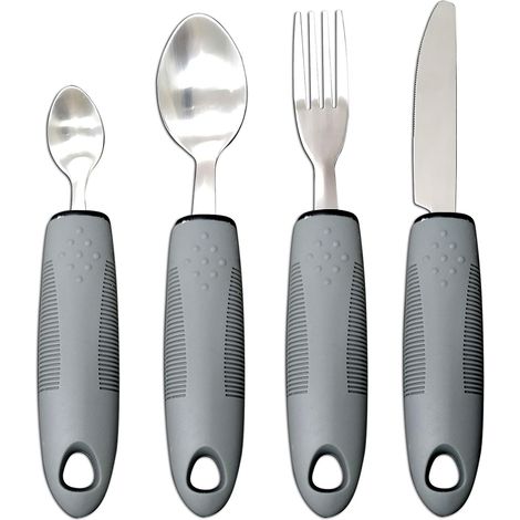 Couverts - Aides alimentaires pour personnes handicapées - Idéal pour les personnes âgées, handicapées ou souffrant de tremblements et de tremblements des mains - (gris (1x ensemble))