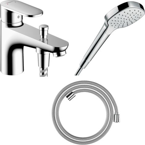Pack mitigeur bain douche mécanique HANSGROHE Vernis Blend C2 + Pommeau de douche Croma 110 + Flexible Designflex chromé