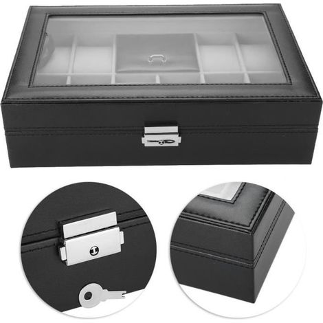Boîte à Bijoux - Non spécifié - Multifonctionnelle - Cuir Noir - Grande Capacité - Avec Serrure (1/4)