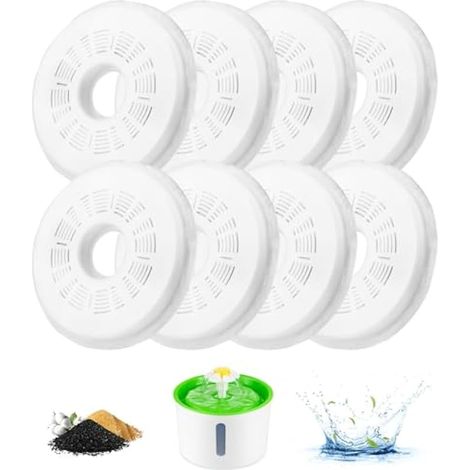 Filtres pour fontaine à eau pour chats et chiens, lot de 8 – Cartouches de rechange avec résine et charbon actif pour fontaines fleurs 3L (1/5)